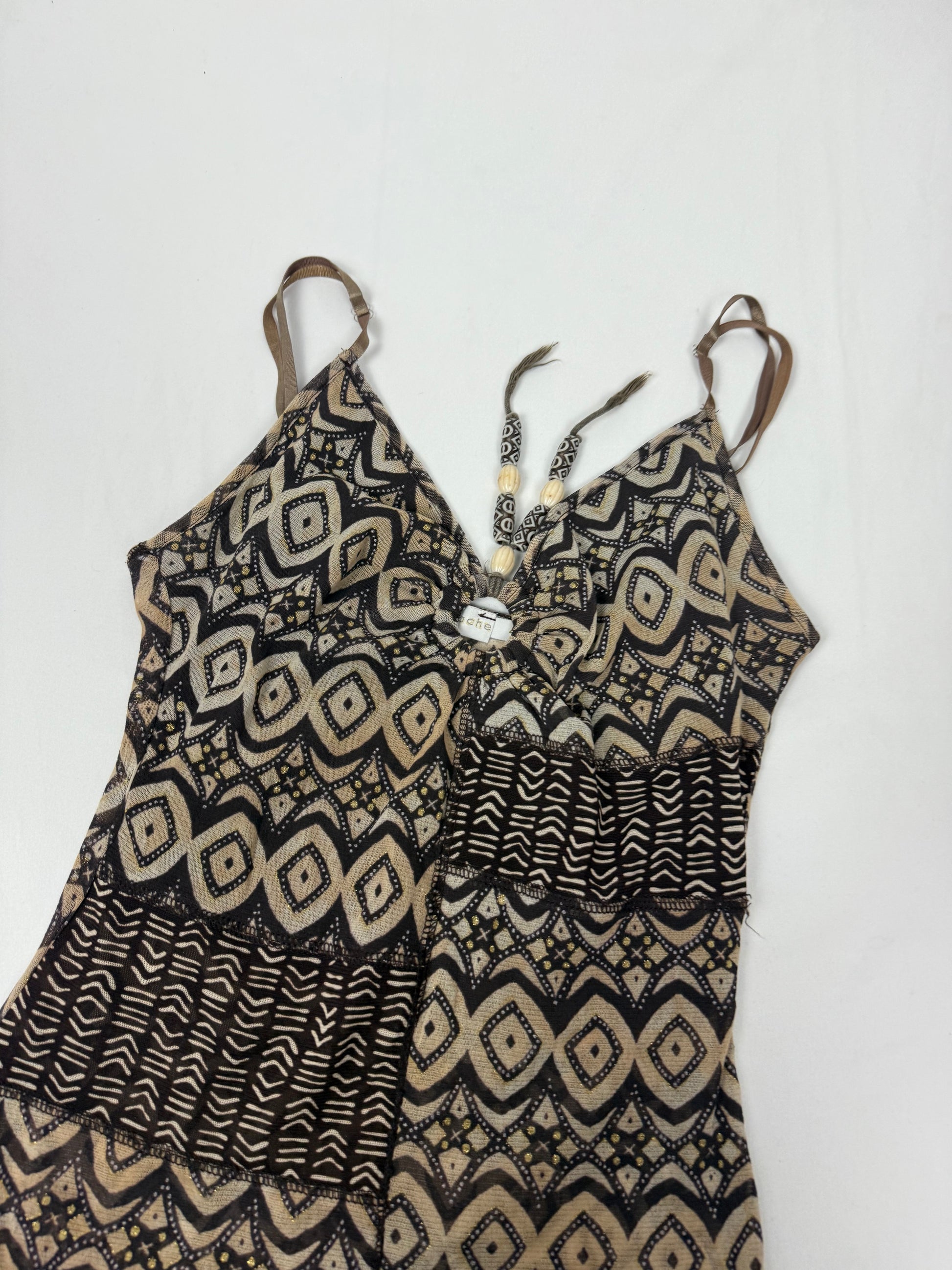 Brown graphic mesh lined cami top (M/L)