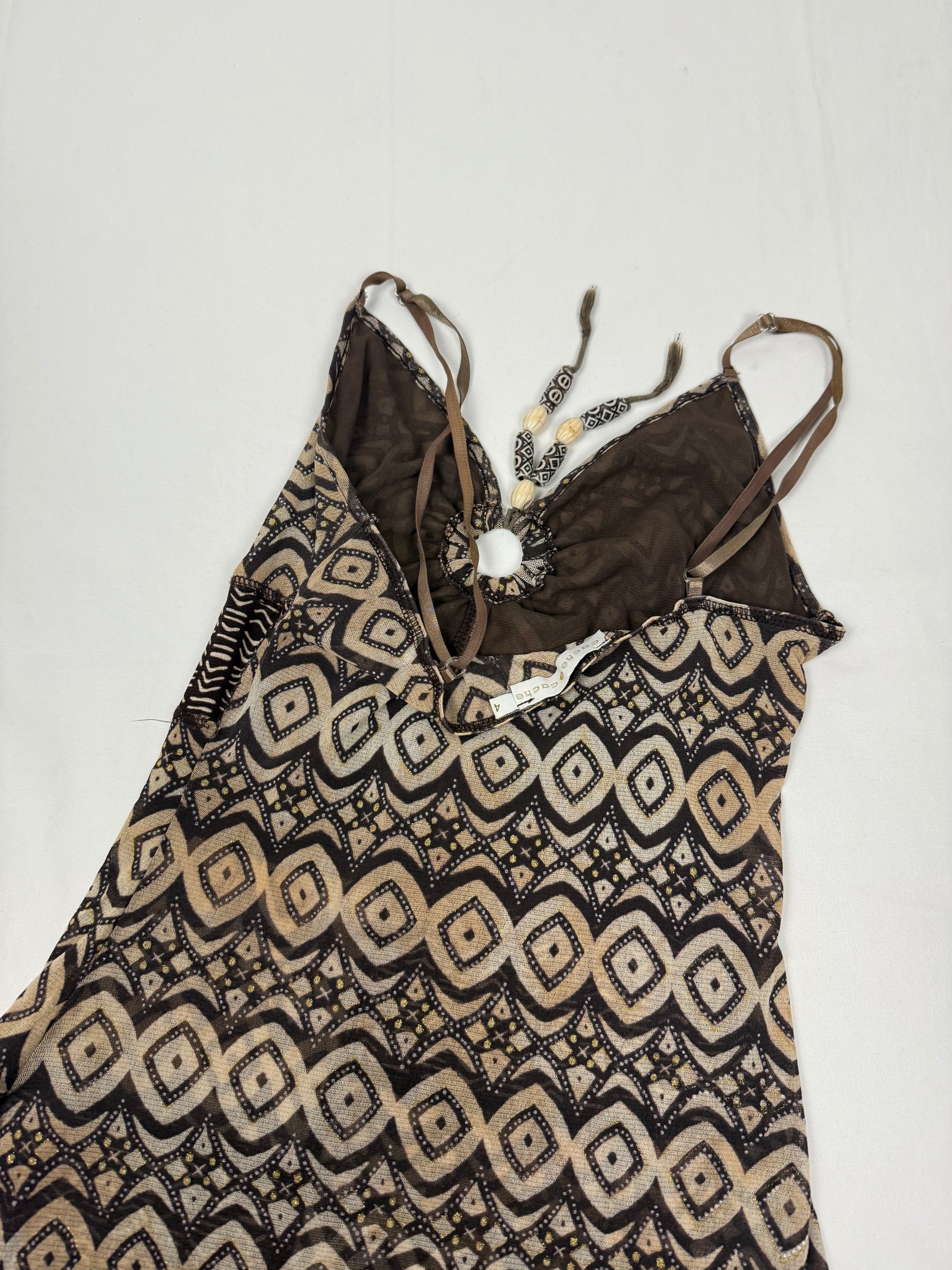 Brown graphic mesh lined cami top (M/L)