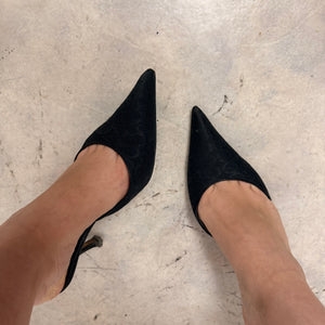 Black pointed toes heels mules (36)