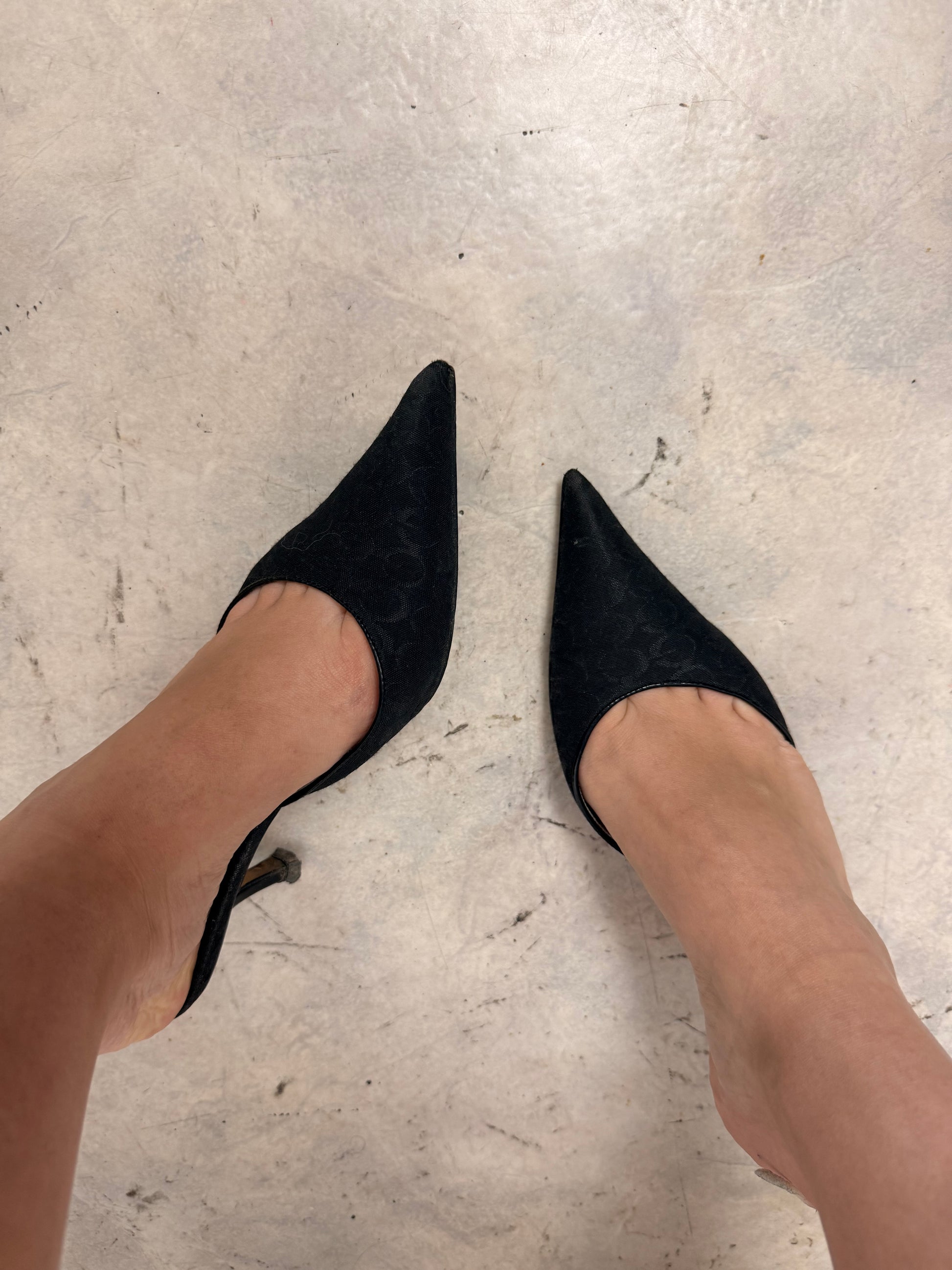 Black pointed toes heels mules (36)