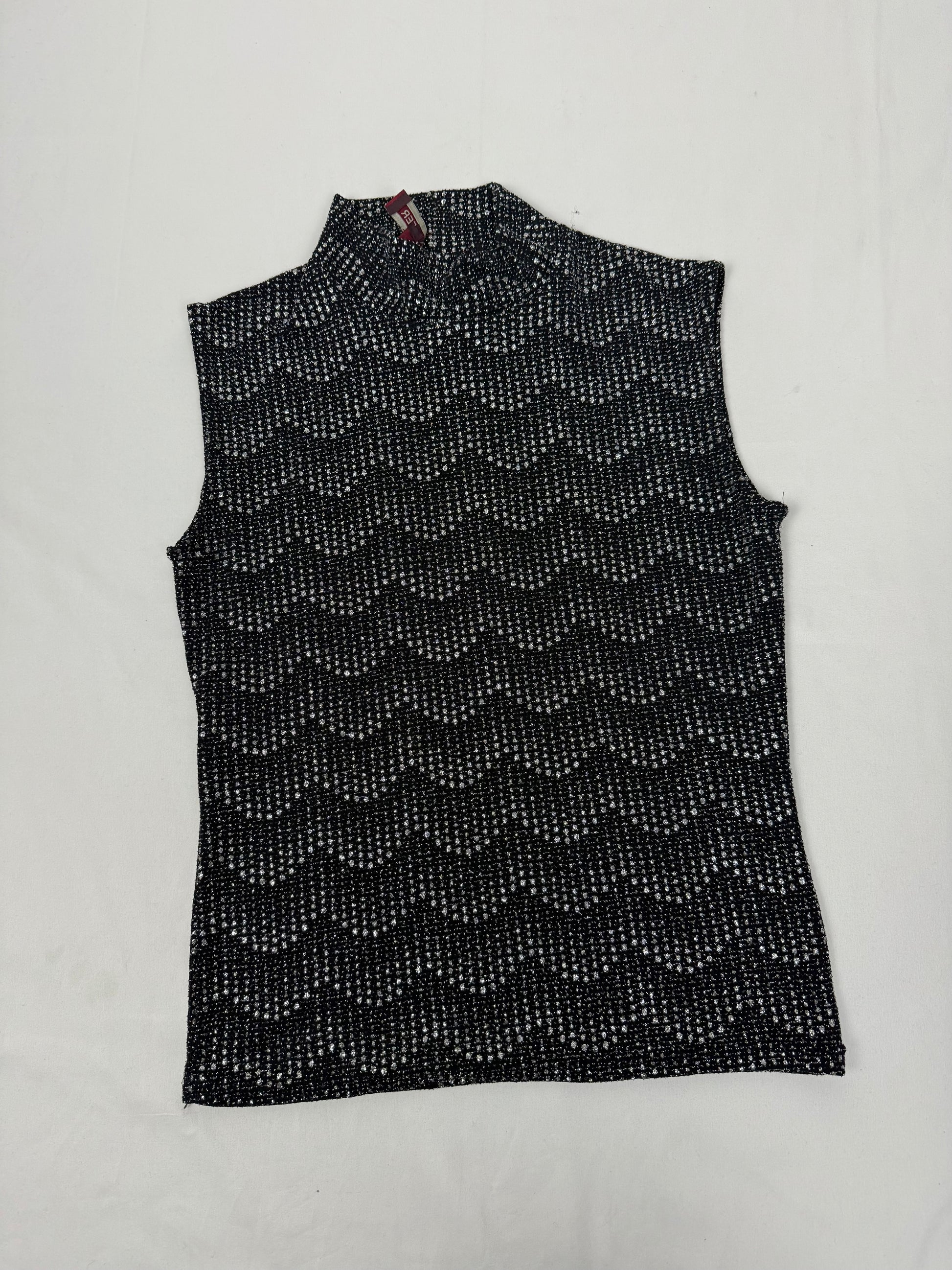 Black silver graphic high neck top (M)