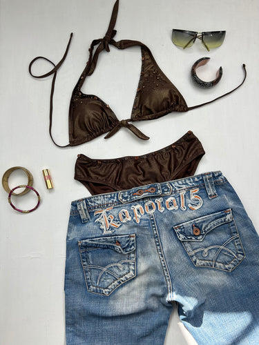 Brown sequins  low waist bikini set (M)