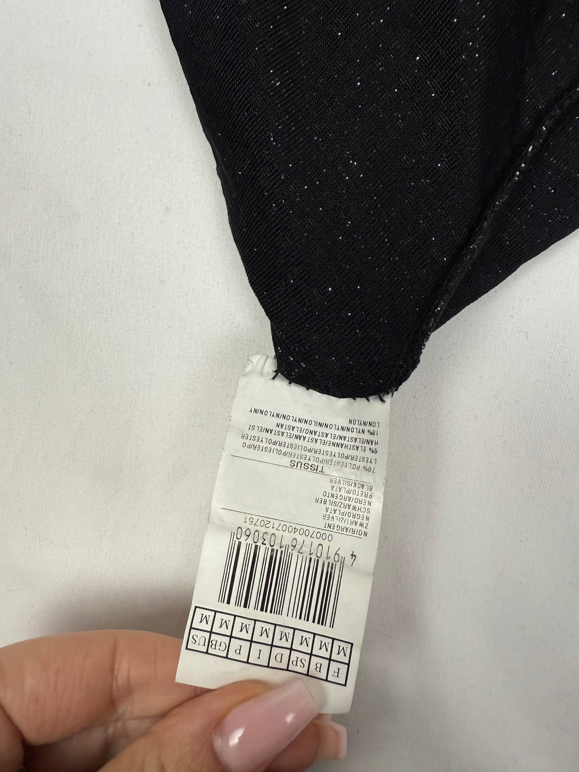 Black silver graphic high neck top (M)