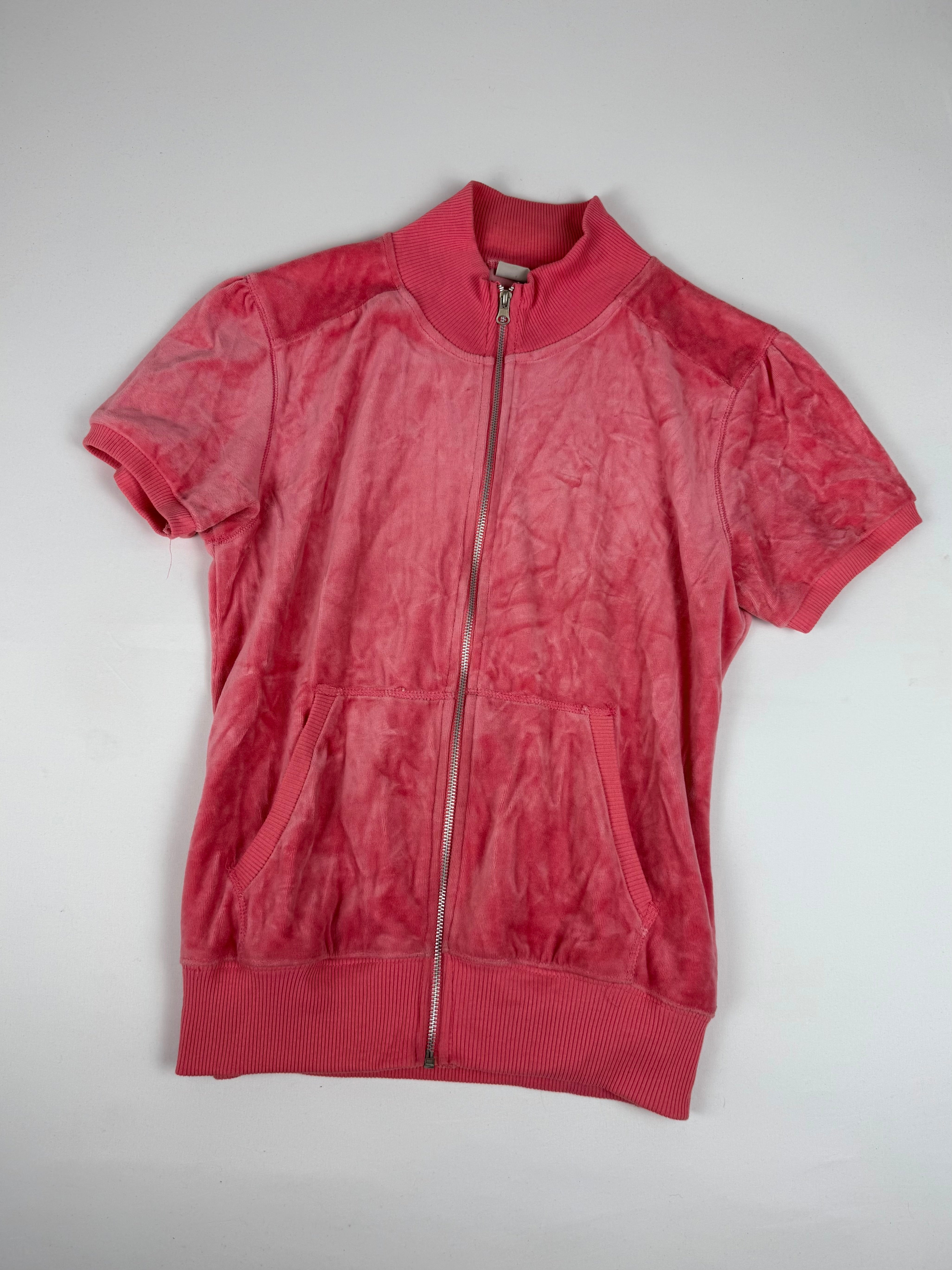 Pink velvet zip up hooded tee (XL)
