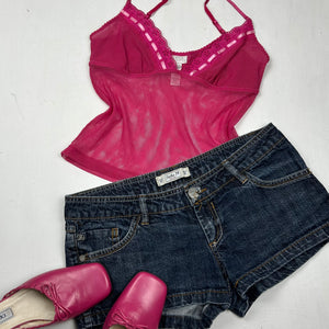 Pink mesh bow cami top (M)