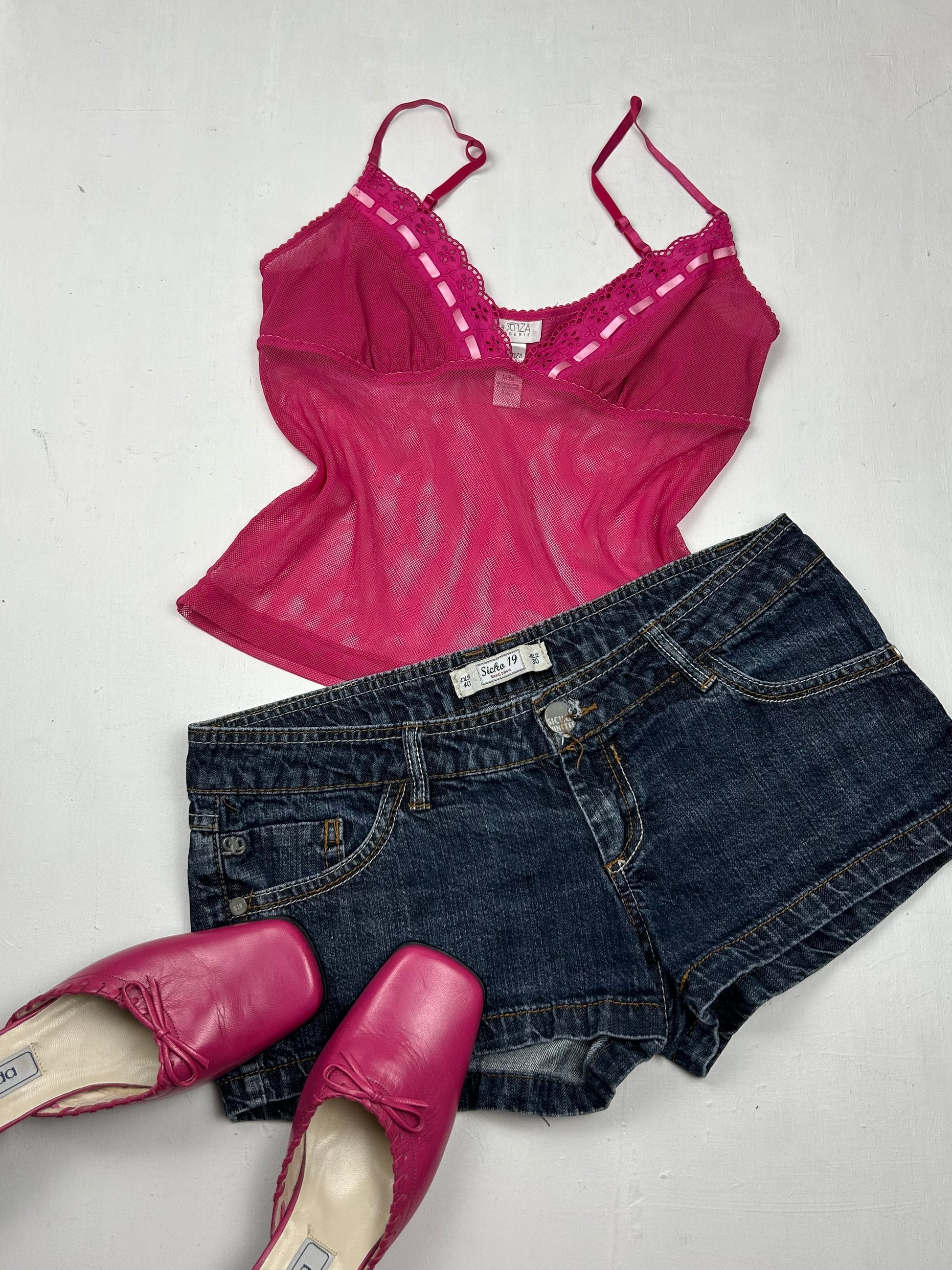 Pink mesh bow cami top (M)