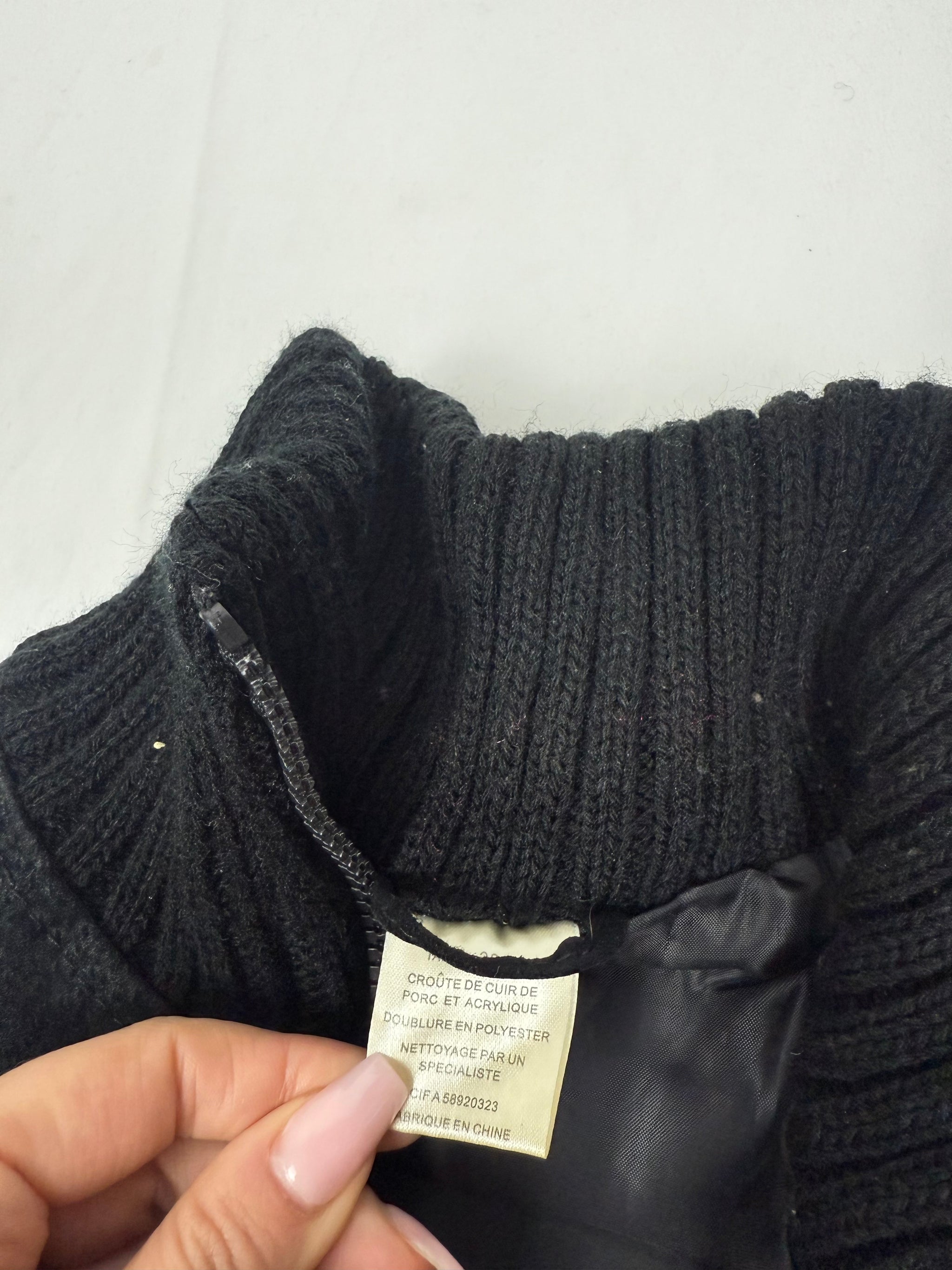 Black bi fabric 100% real suede leather knitted jacket (M)