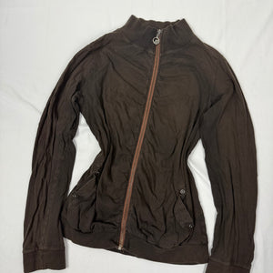 Brown ruched 100% cotton zip up sweatshirt (M/L)