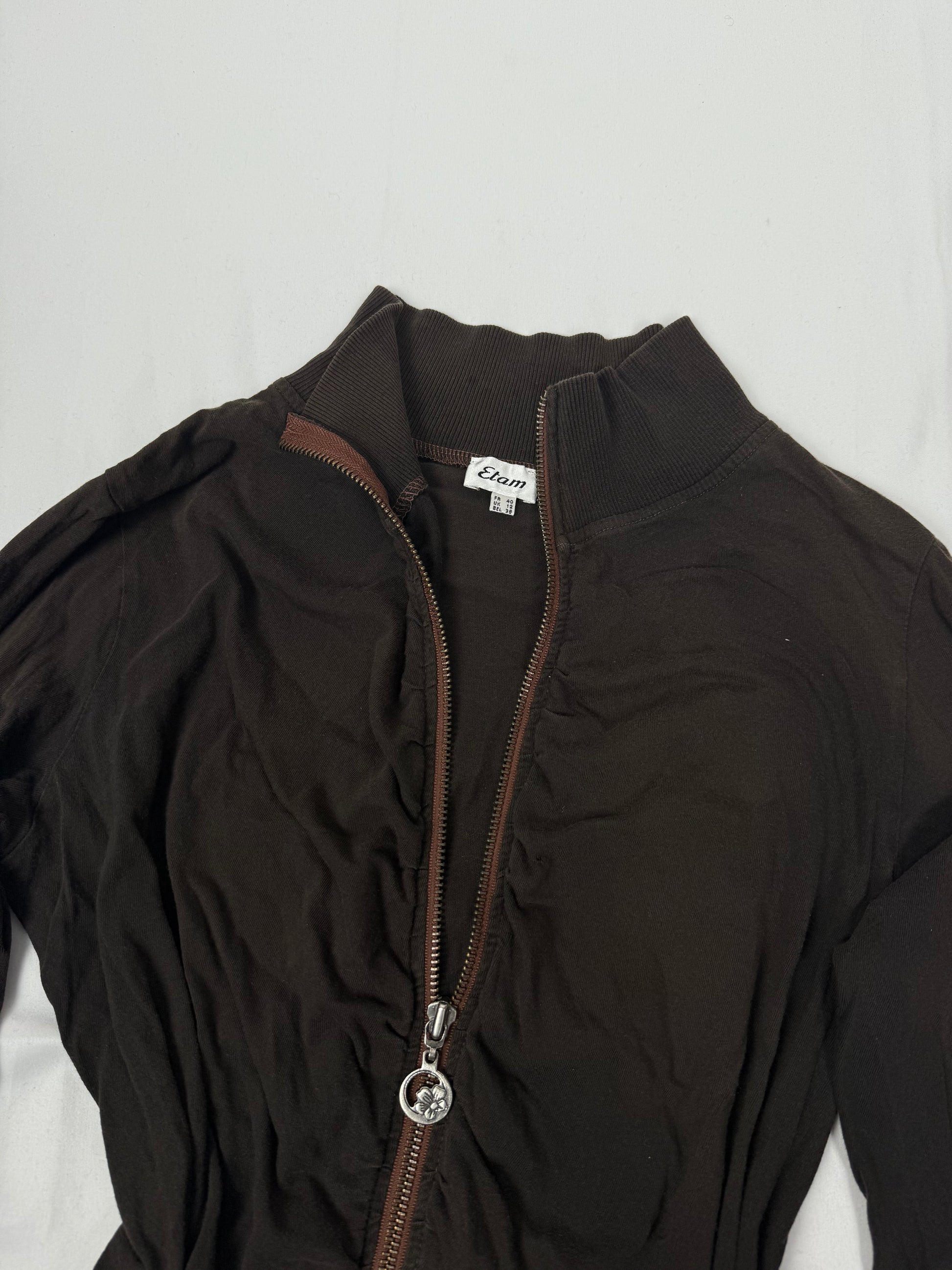 Brown ruched 100% cotton zip up sweatshirt (M/L)
