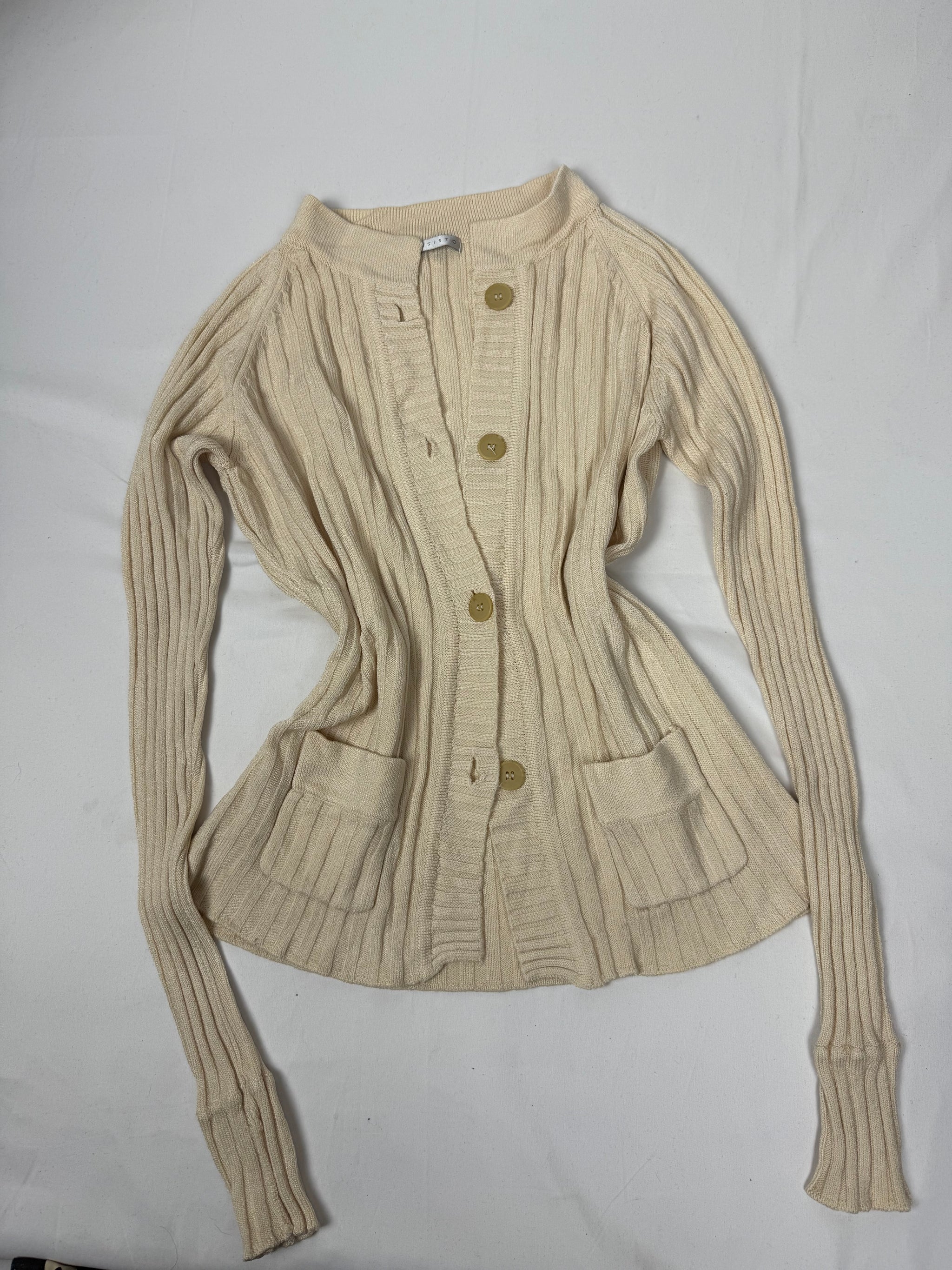 Beige ribbed super stretchy cardigan jumper (M/L)