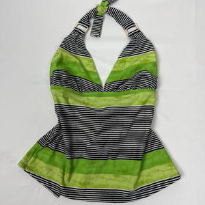 Lycra green striped backless buckle halter top (S)