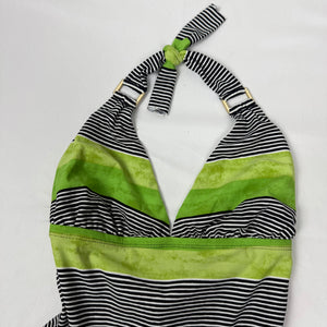 Lycra green striped backless buckle halter top (S)