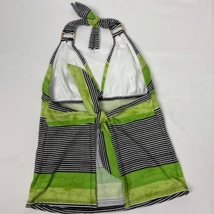 Lycra green striped backless buckle halter top (S)