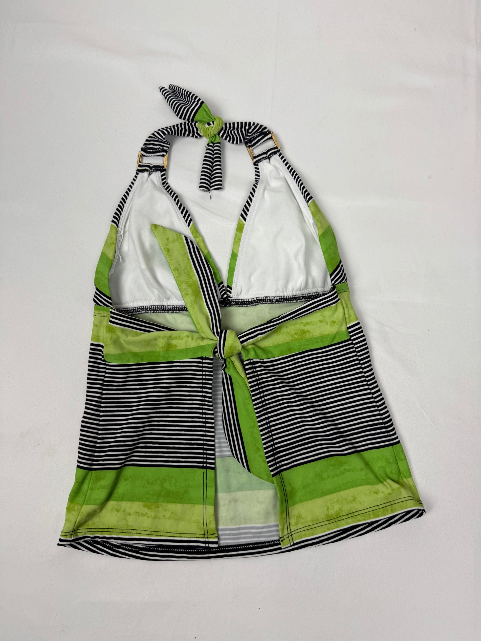 Lycra green striped backless buckle halter top (S)