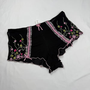 Black embroidered low rise mini shorty (S/M)