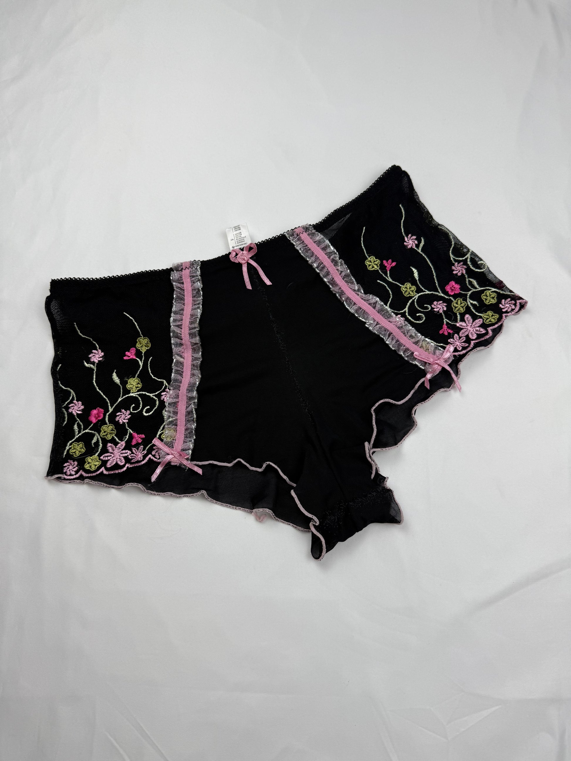 Black embroidered low rise mini shorty (S/M)