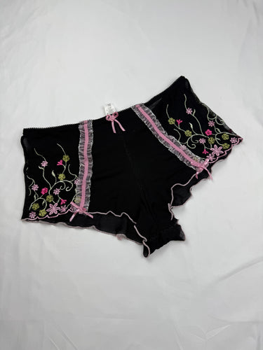 Black embroidered low rise mini shorty (S/M)