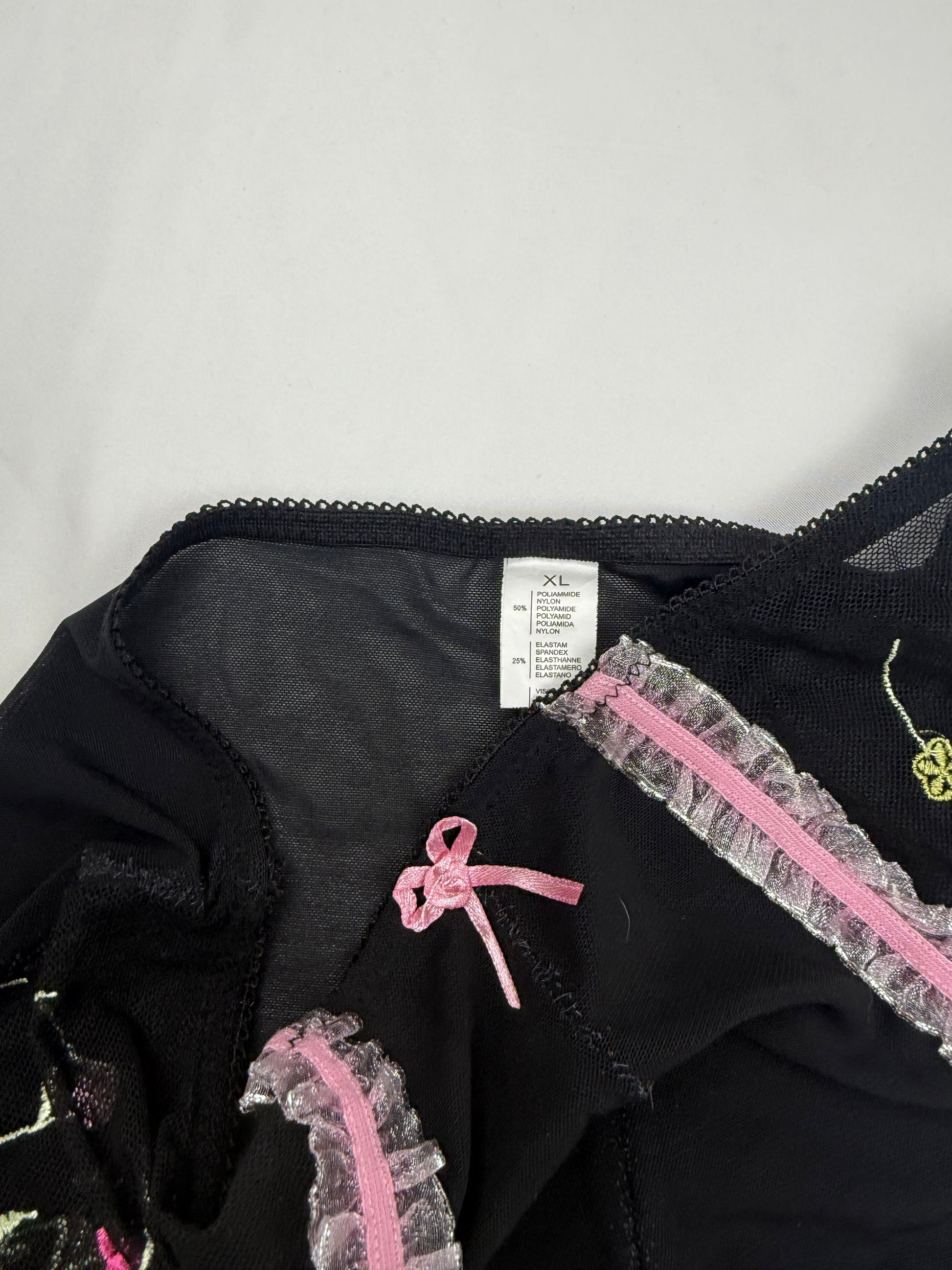 Black embroidered low rise mini shorty (S/M)