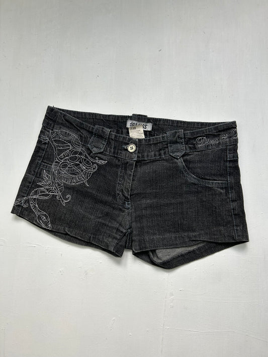 Grey denim  low rise embroidered mini short (S/M)