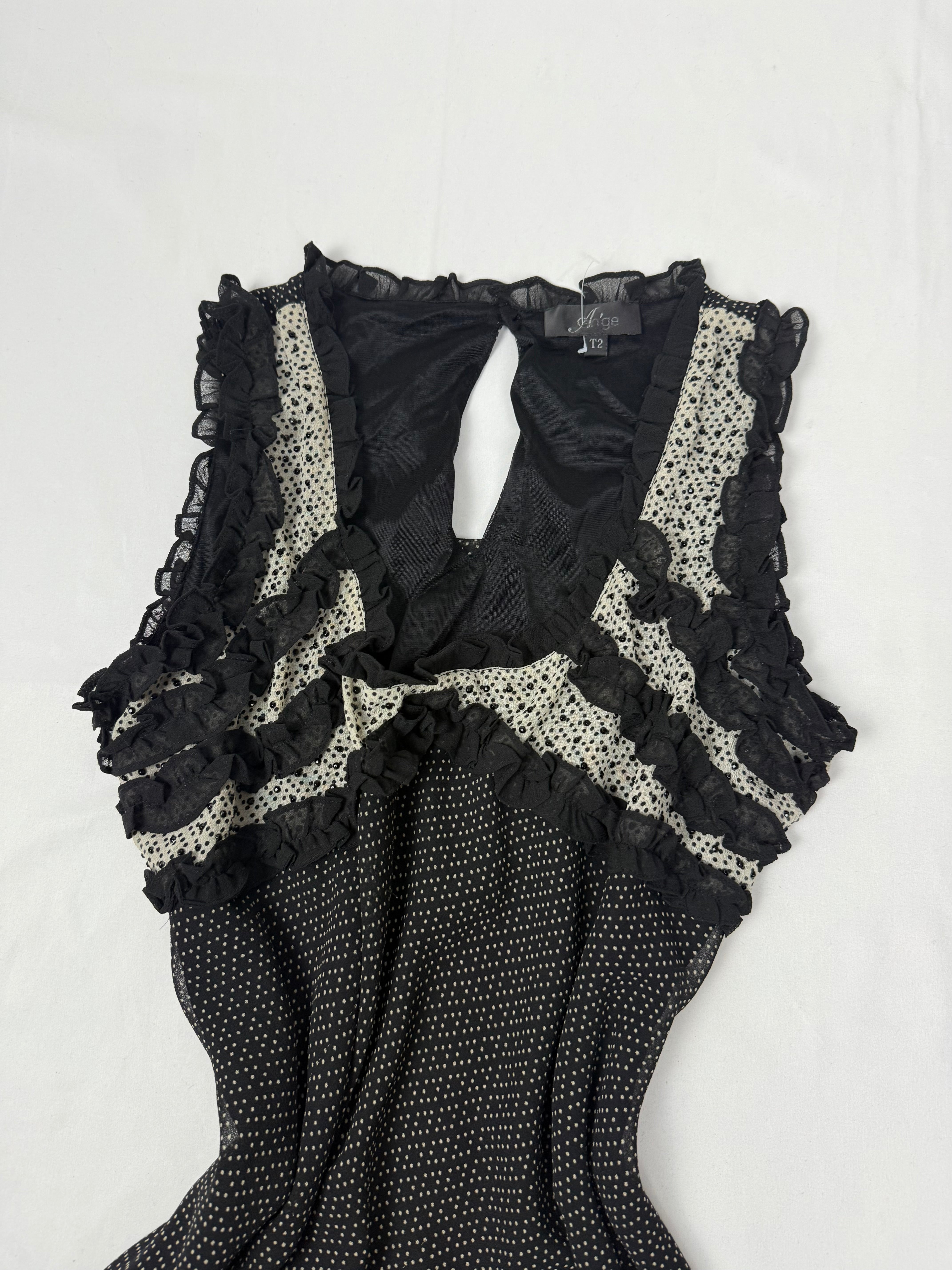 Black mesh lined mid dress (M)