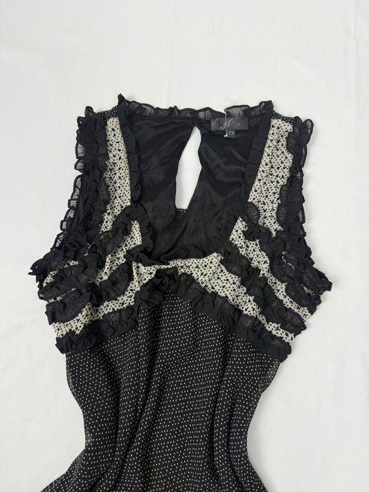 Black mesh lined mid dress (M)