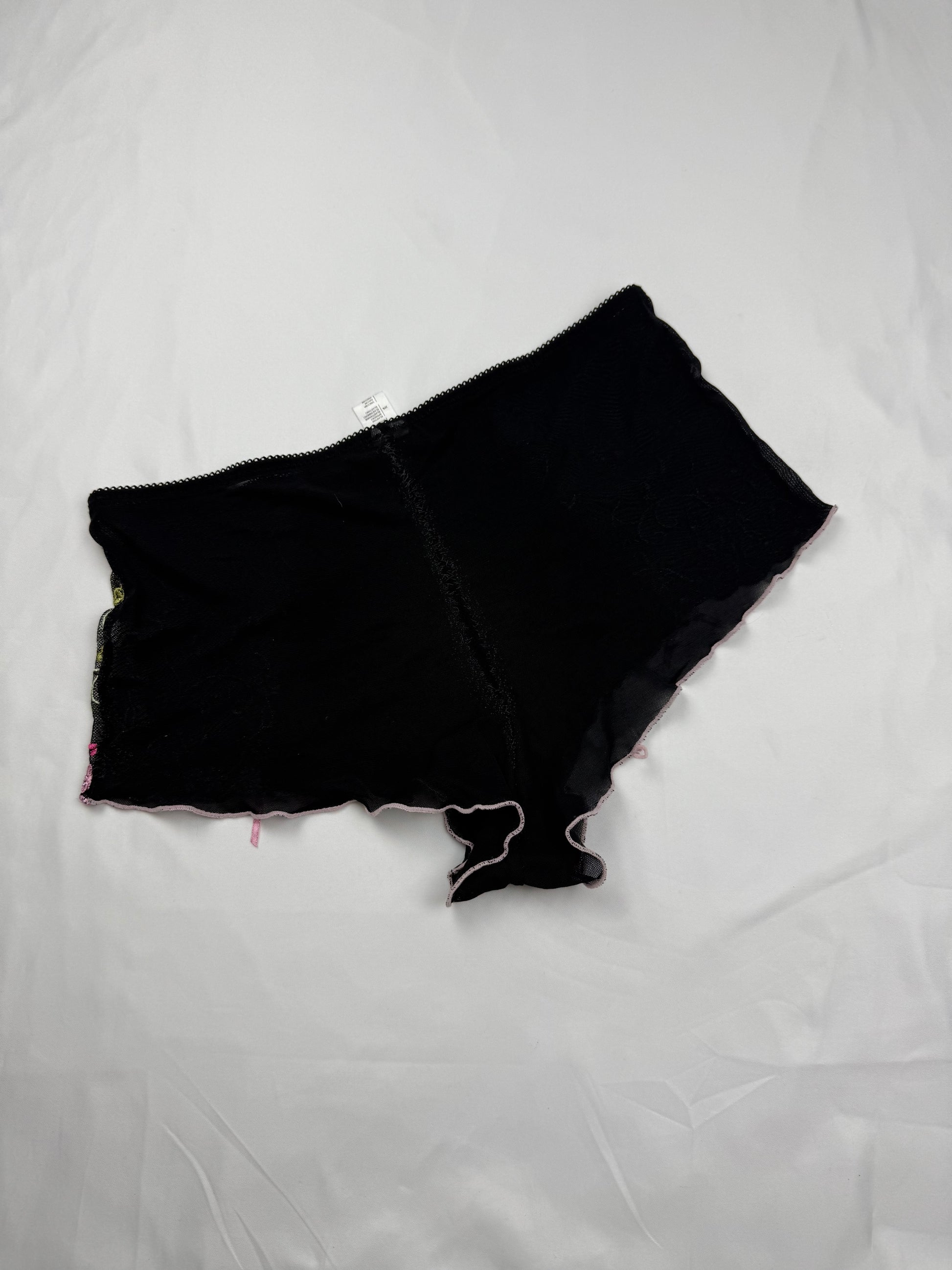 Black embroidered low rise mini shorty (S/M)