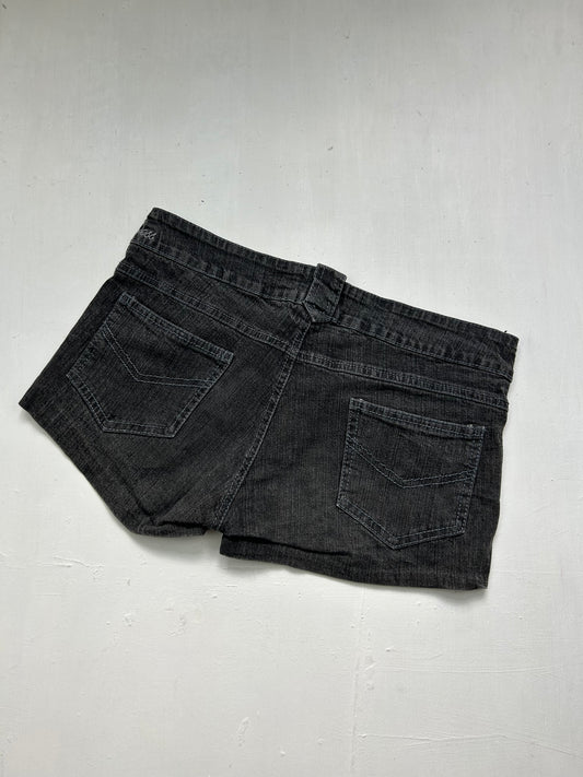 Grey denim  low rise embroidered mini short (S/M)