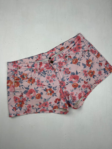 Pink floral low rise denim mini short (M/L)