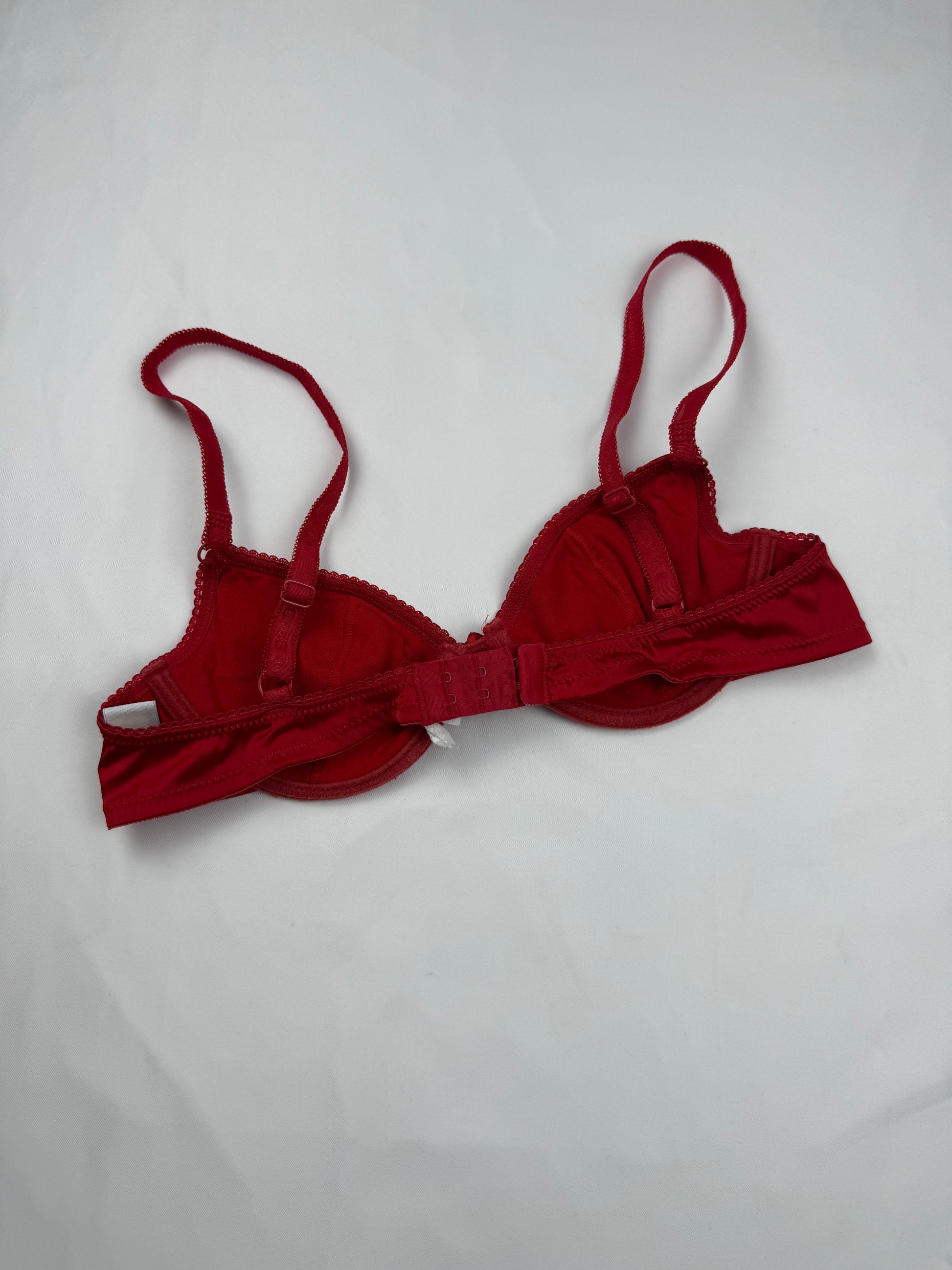 Red silky rhinestones bra