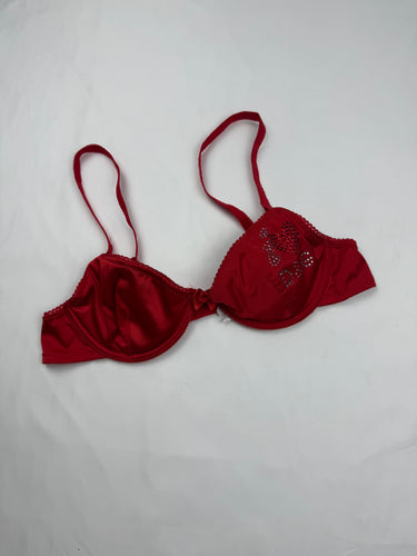 Red silky rhinestones bra