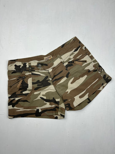 Khaki camo low rise denim mini short (M/L)
