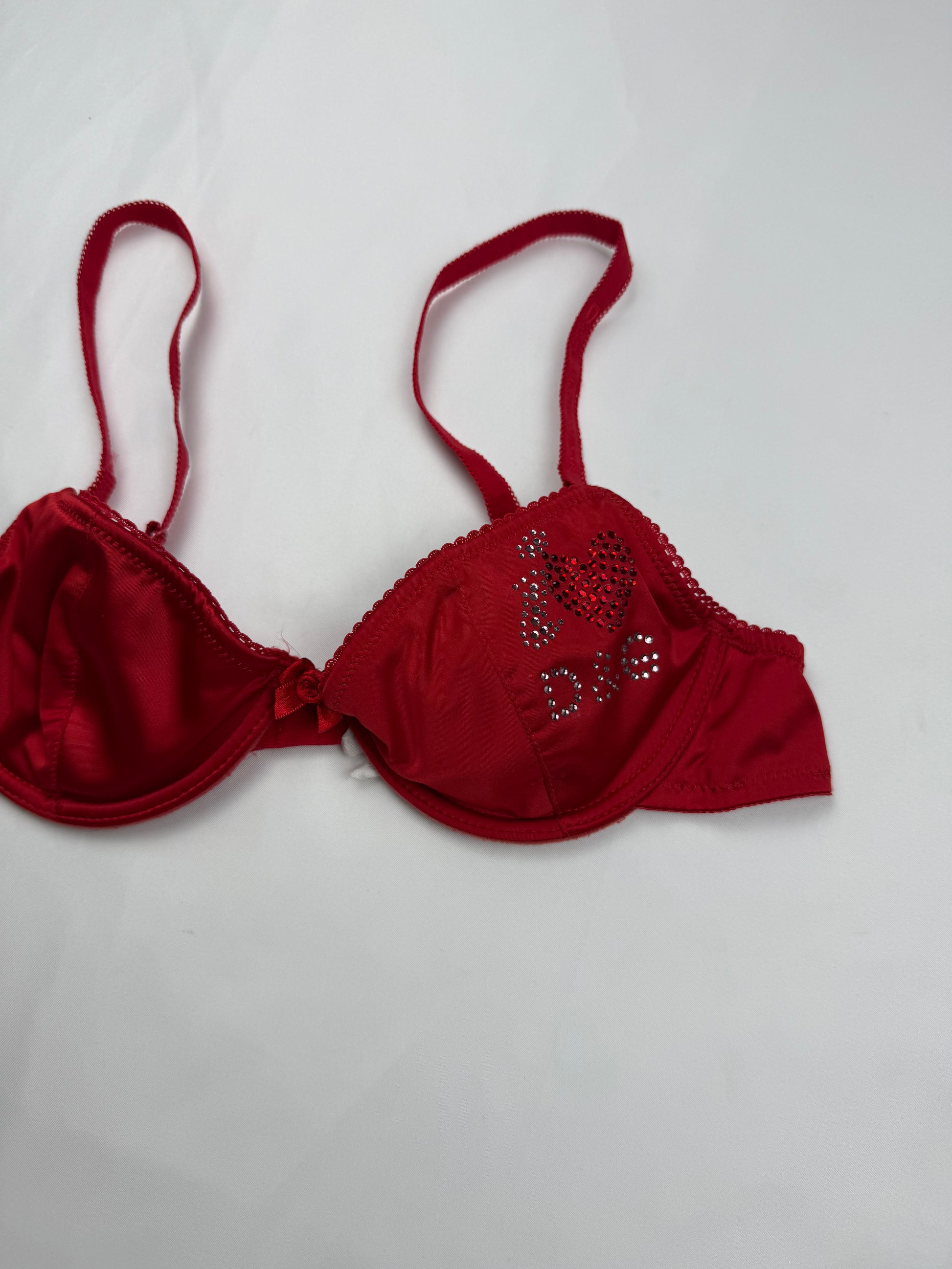 Red silky rhinestones bra