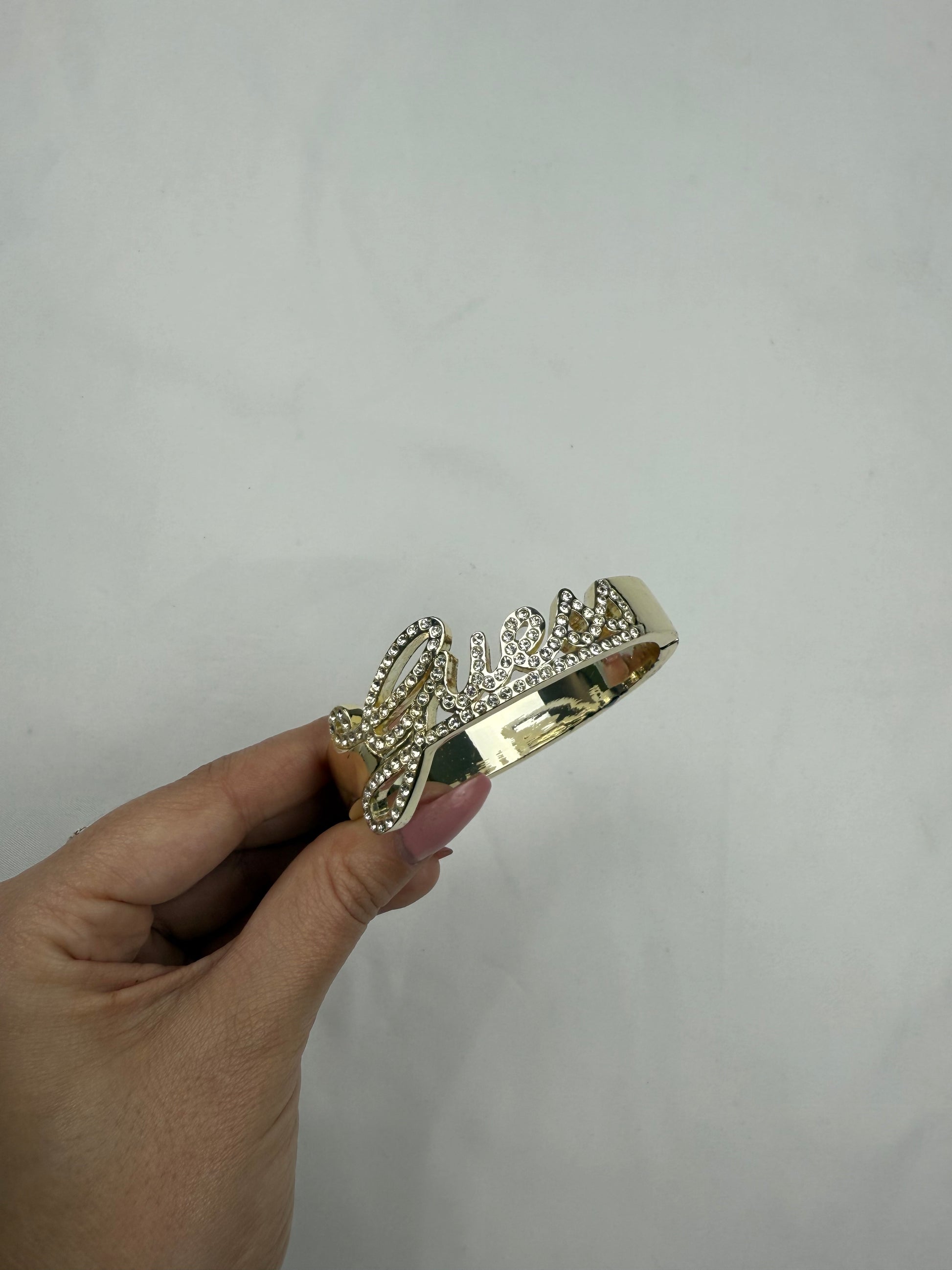 Gold rhinestones inox bangle bracelet