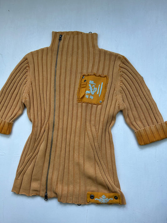Orange zip up knitted tee (S/M)
