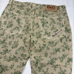 Khaki floral denim low rise capri pants (S)