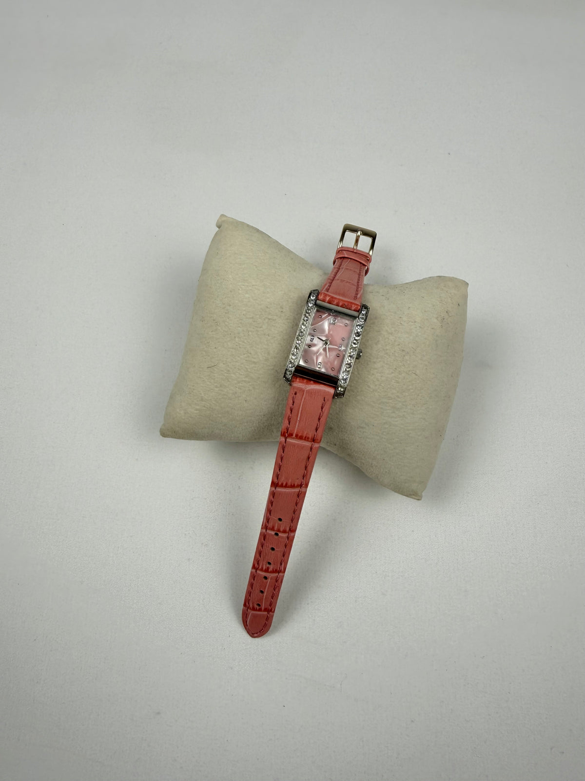 Pink croco leather square watch