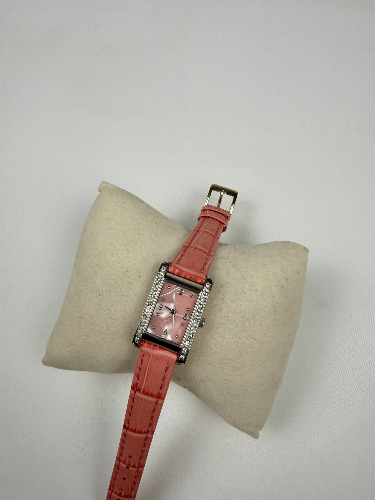 Pink croco leather square watch