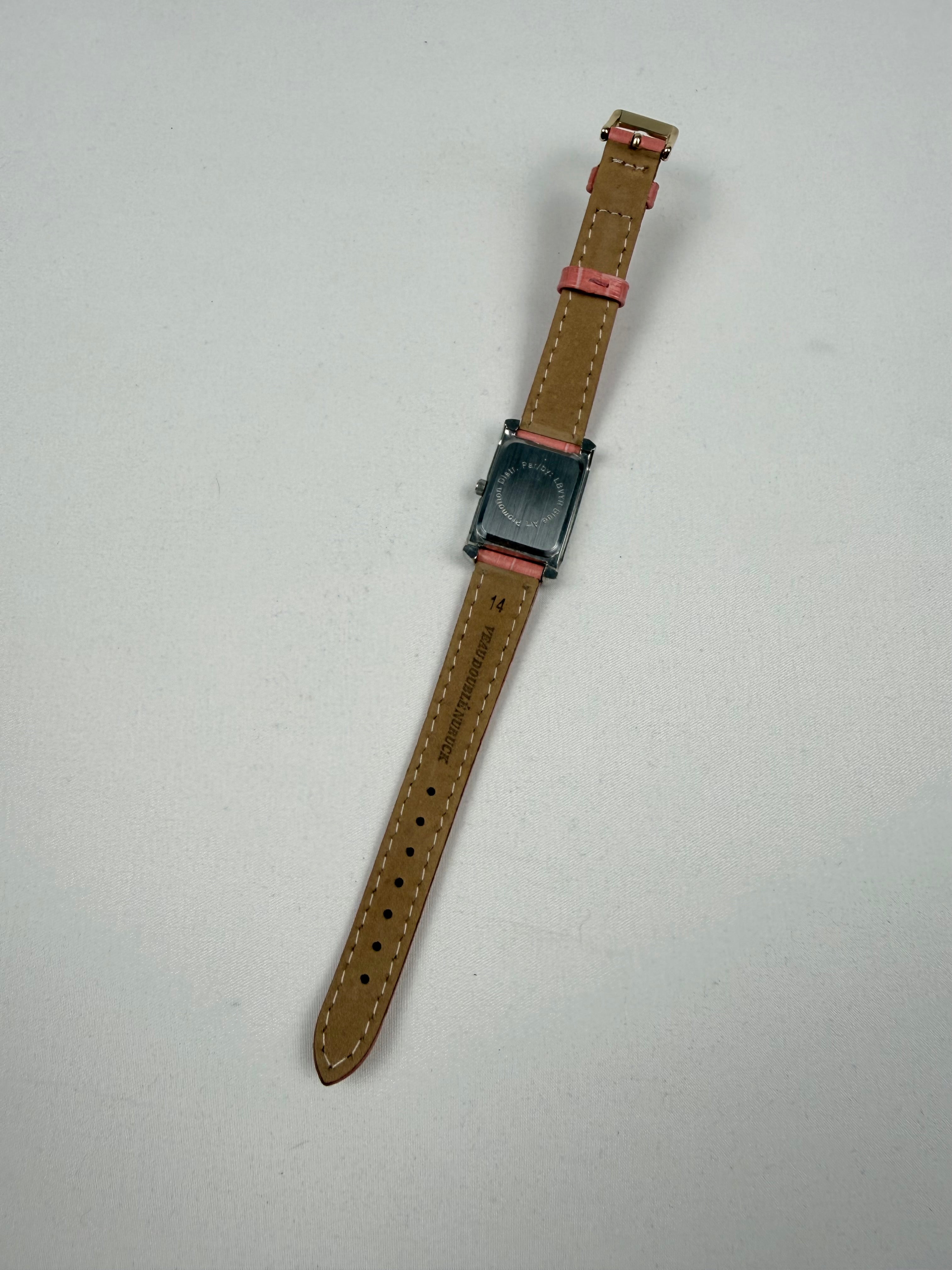 Pink croco leather square watch