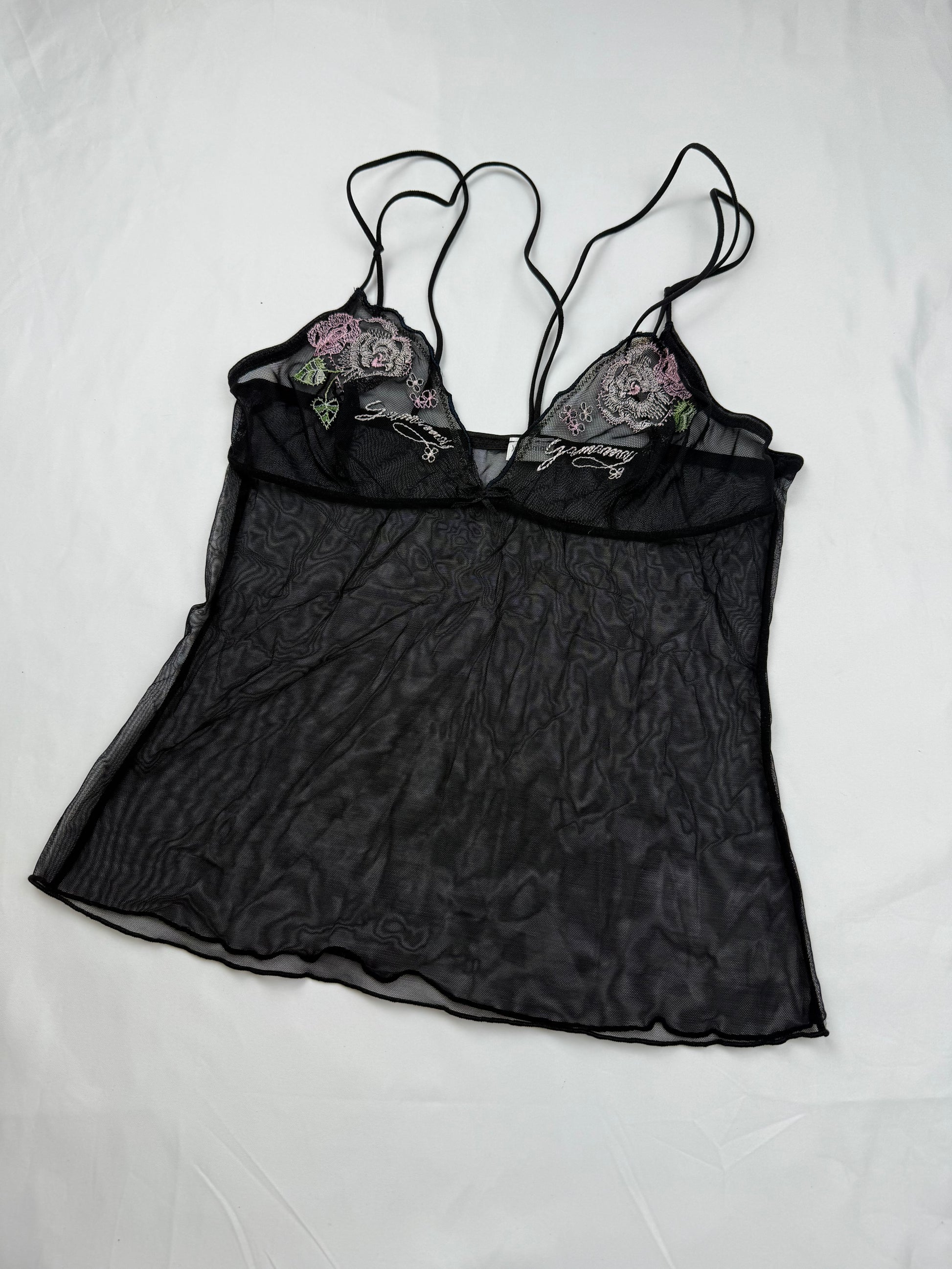 Black mesh embroidered cami top (XS/S)