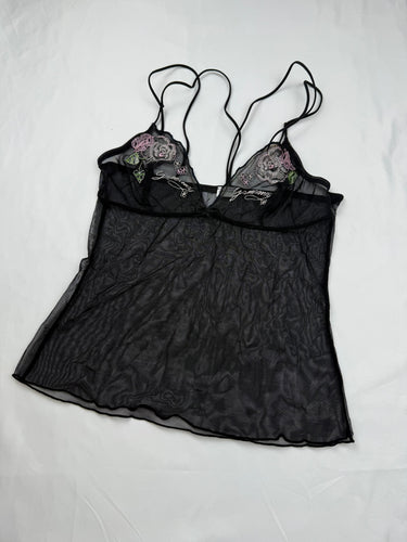 Black mesh embroidered cami top (XS/S)