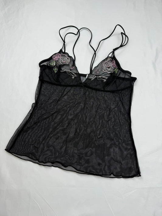 Black mesh embroidered cami top (XS/S)