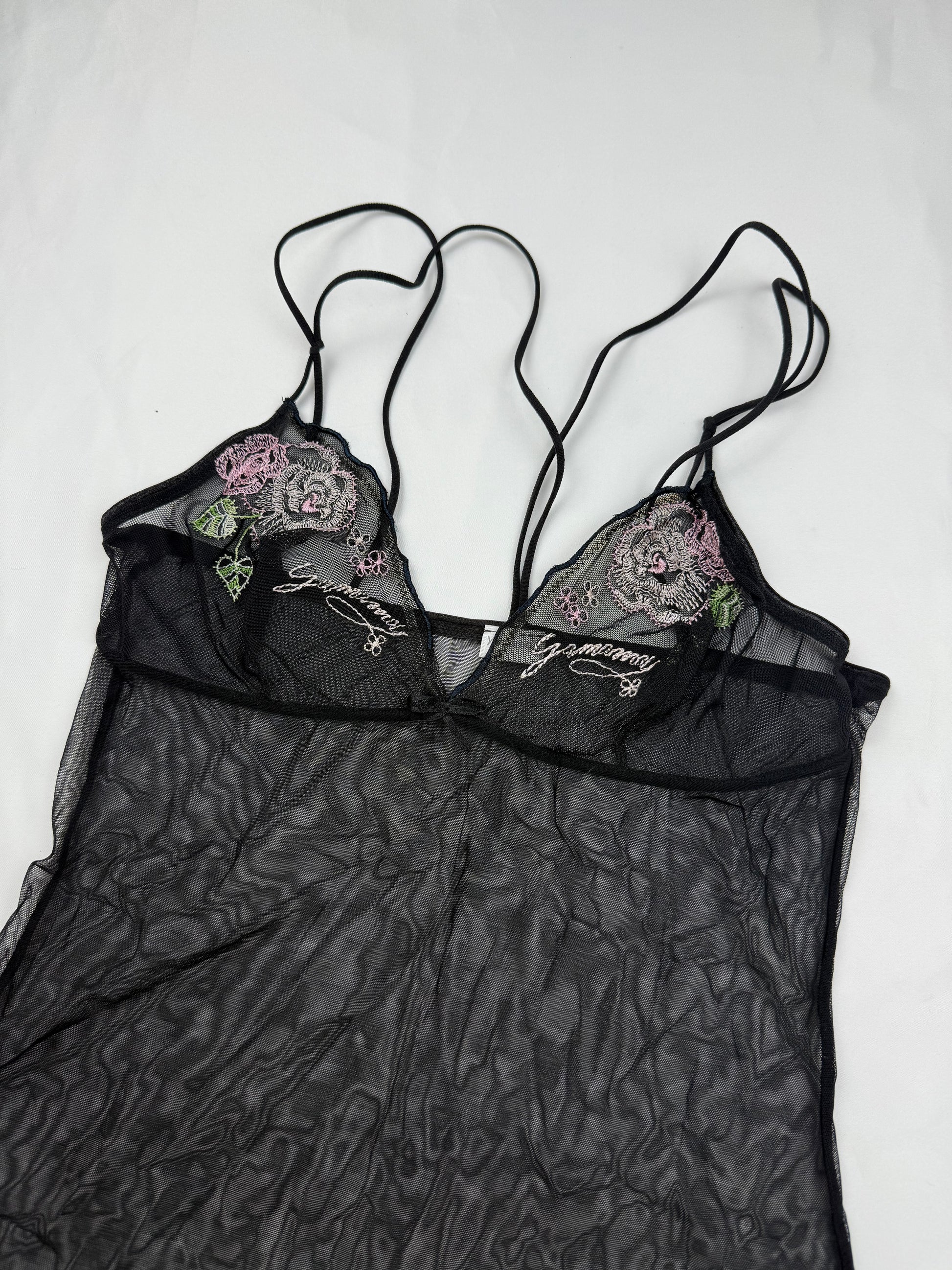 Black mesh embroidered cami top (XS/S)