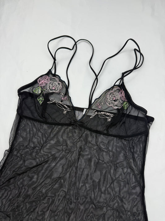 Black mesh embroidered cami top (XS/S)