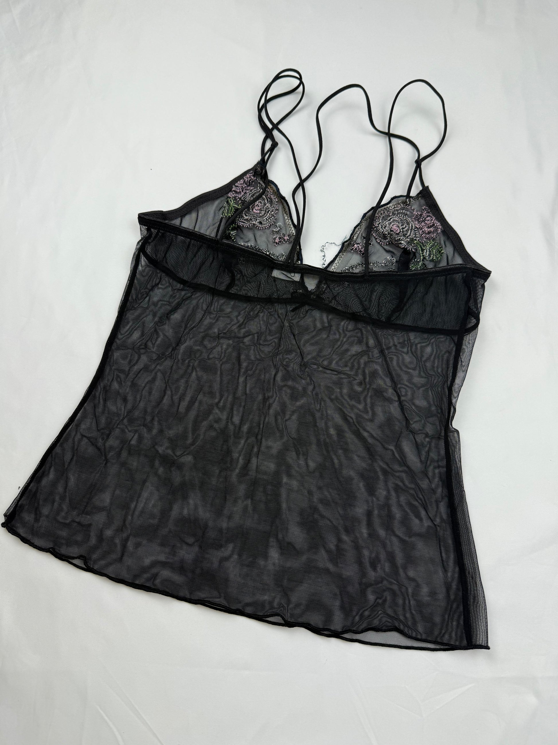 Black mesh embroidered cami top (XS/S)