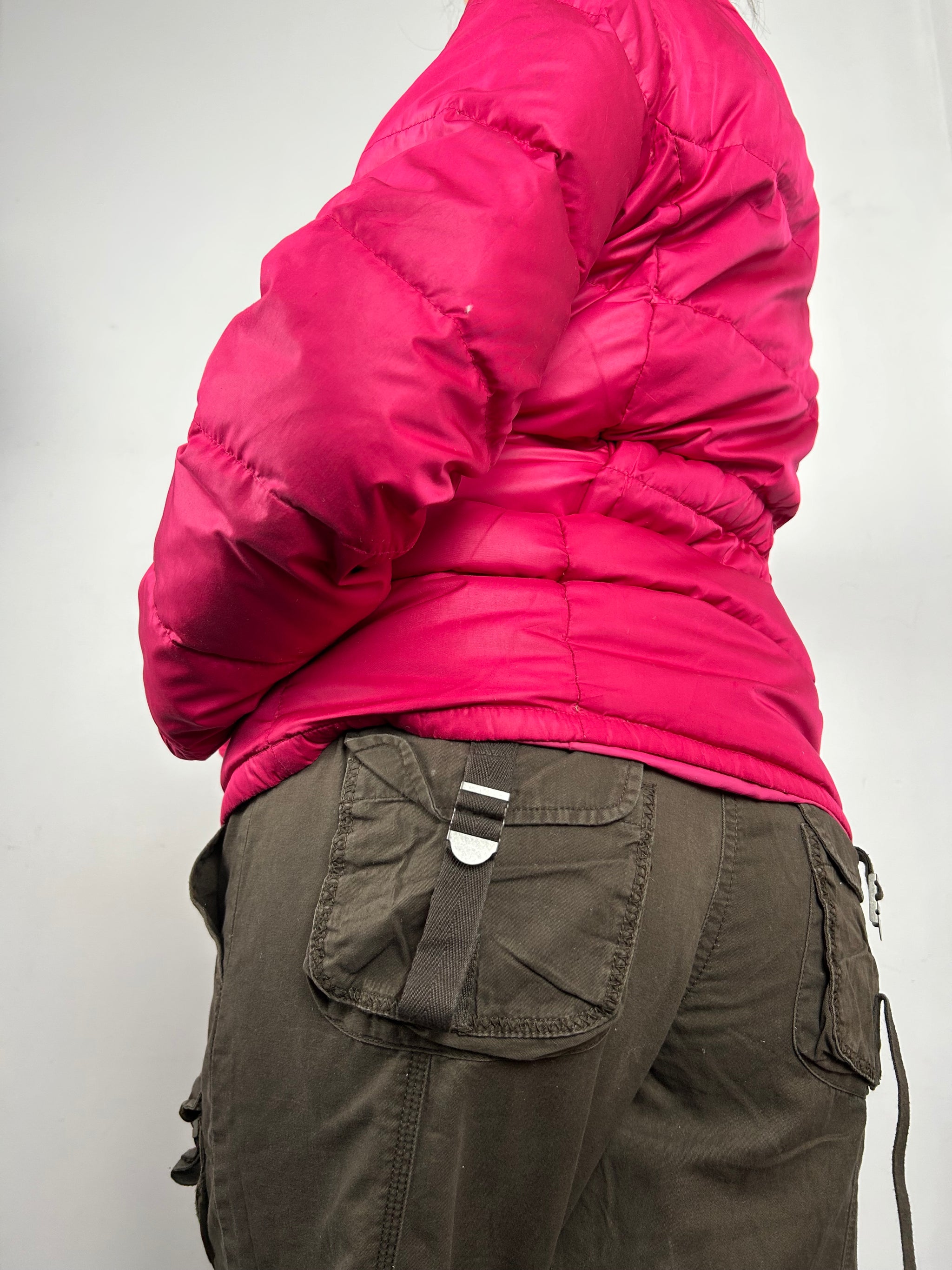 Pink zip up puffer jacket (S/M)