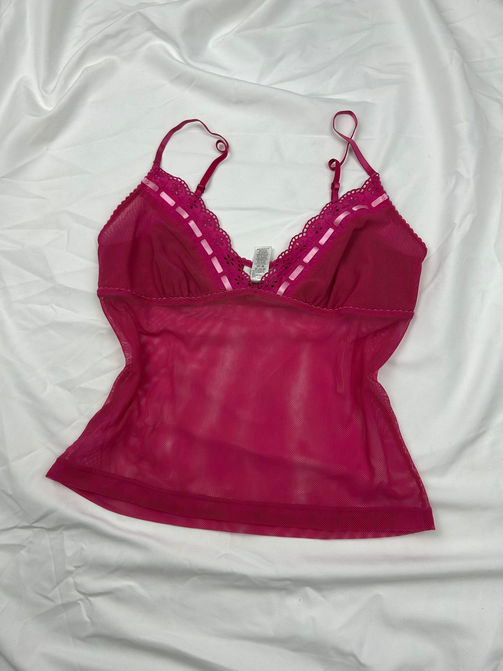 Pink mesh bow cami top (M)