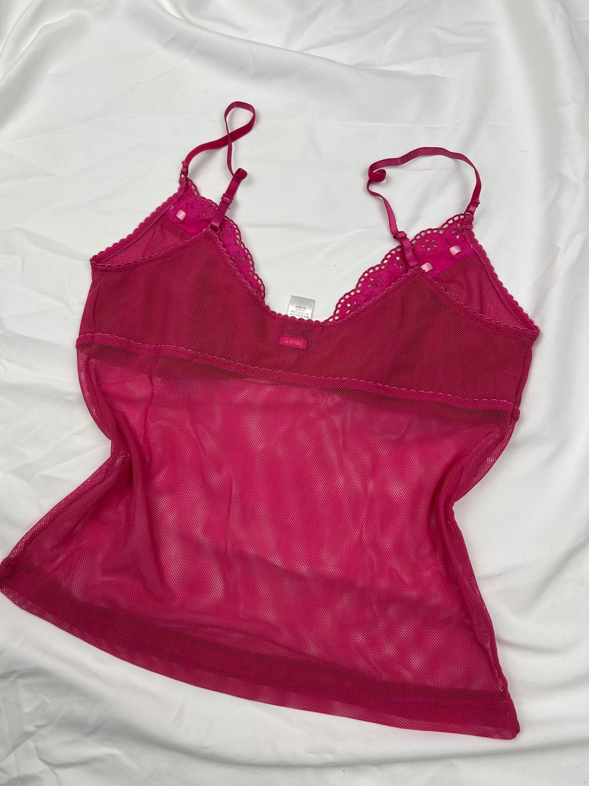 Pink mesh bow cami top (M)