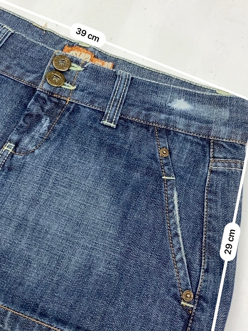 Navy denim low rise mini skirt (M)