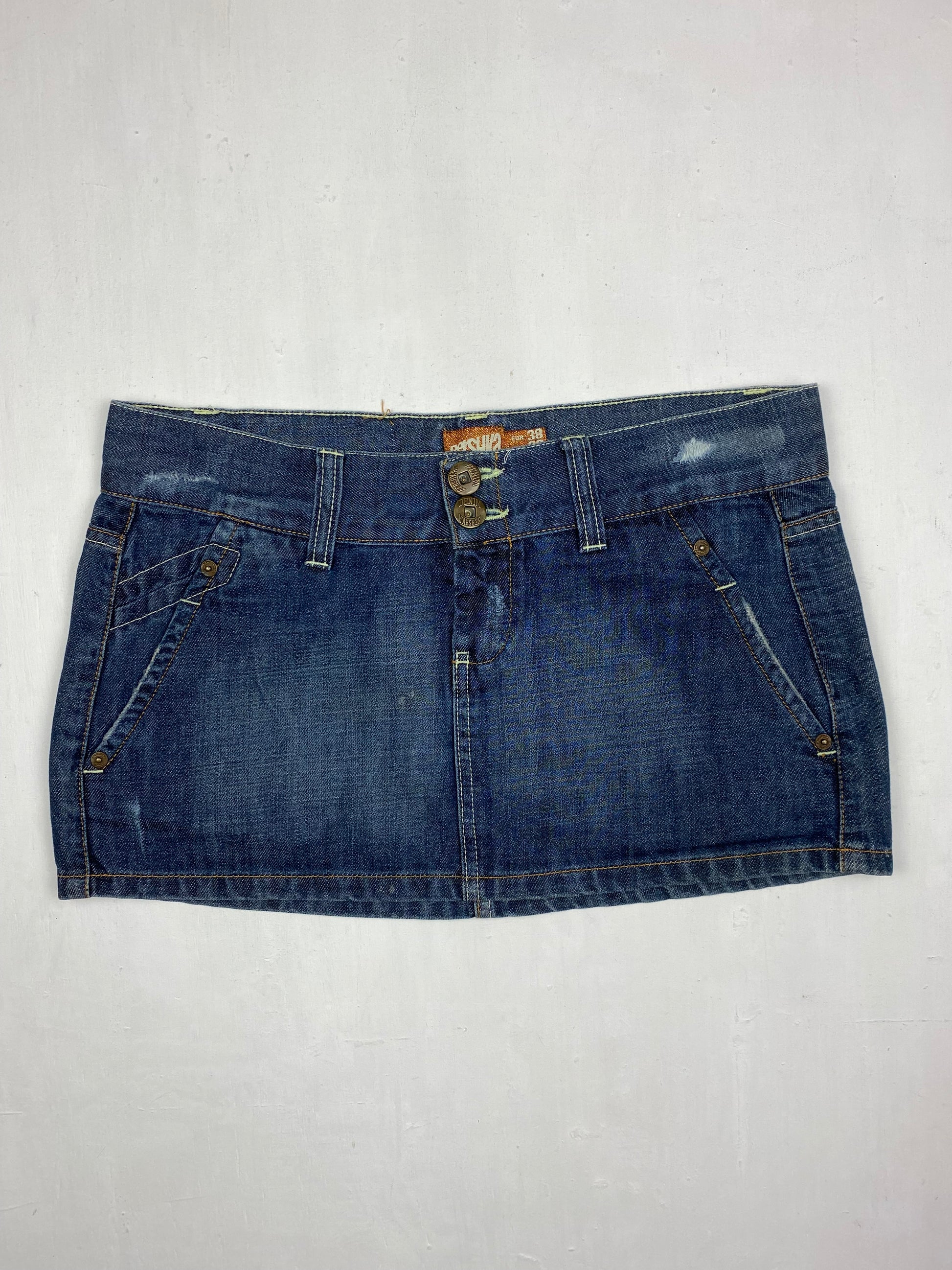 Navy denim low rise mini skirt (M)