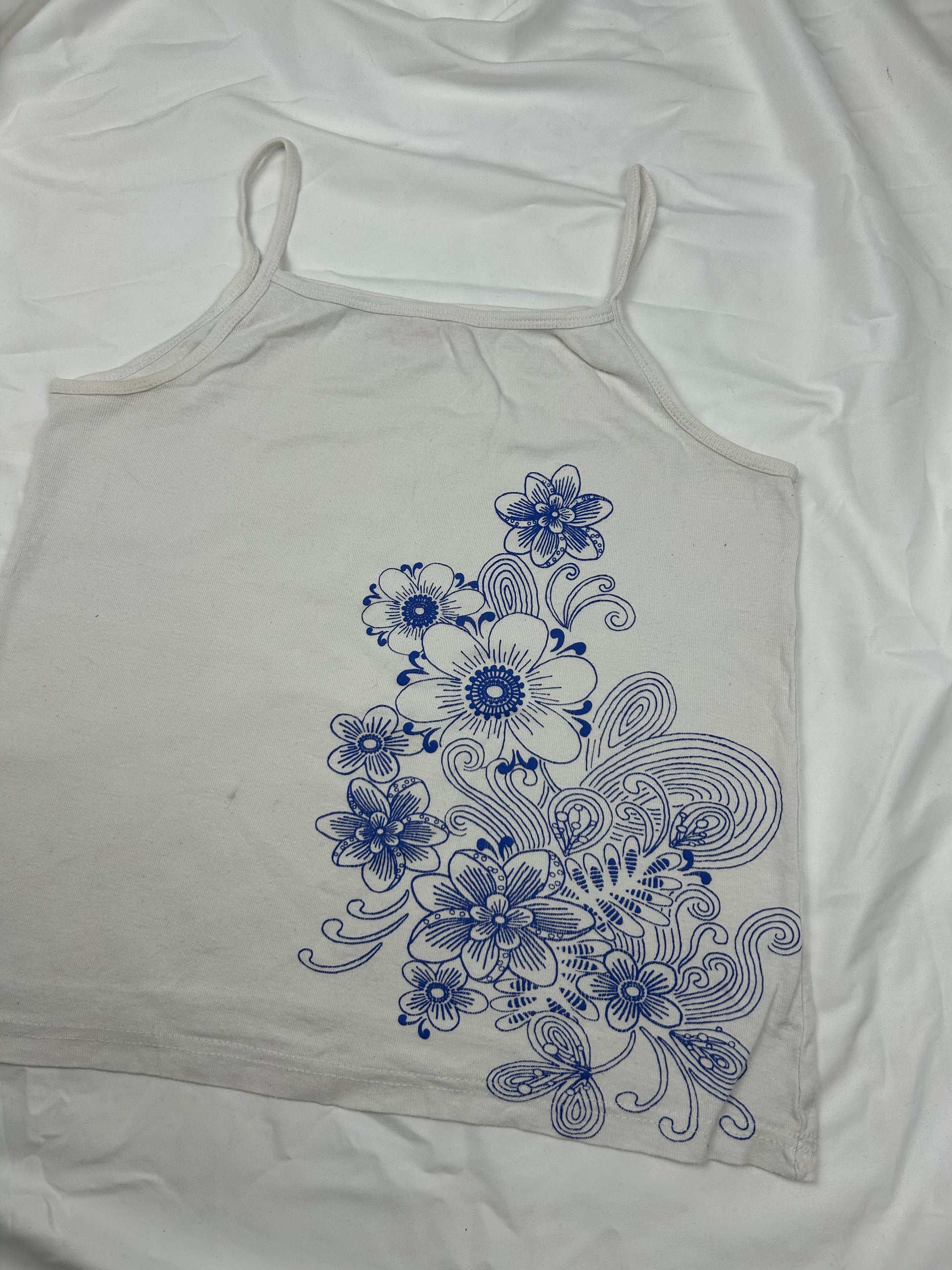 White floral 100% cotton cami top (XL)